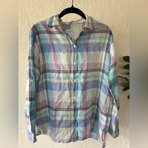 Vintage  Preppy Clueless Liz Claiborne Lizsport Women’s Pastel Plaid Shirt